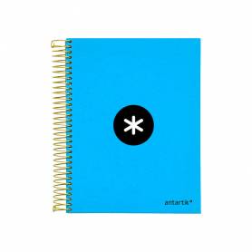 Cuaderno espiral liderpapel a5 micro antartik tapa forrada 120h 90g liso con bandas 6 taladros color azul