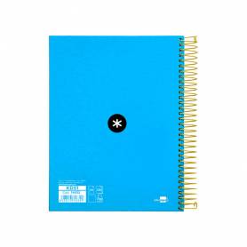 Cuaderno espiral liderpapel a5 micro antartik tapa forrada 120h 90g liso con bandas 6 taladros color azul