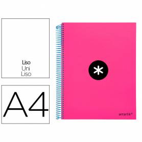 Cuaderno espiral liderpapel a4 micro antartik tapa forrada 120h 100 gr liso con bandas 4 taladros color rosa fluor