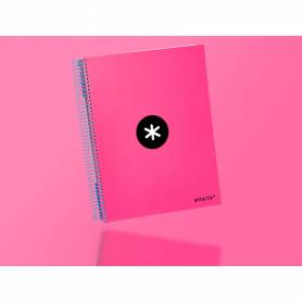 Cuaderno espiral liderpapel a4 micro antartik tapa forrada 120h 100 gr liso con bandas 4 taladros color rosa fluor