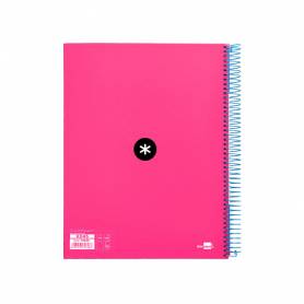 Cuaderno espiral liderpapel a4 micro antartik tapa forrada 120h 100 gr liso con bandas 4 taladros color rosa fluor