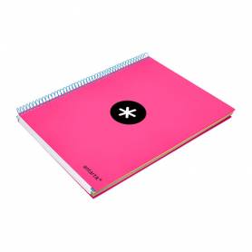 Cuaderno espiral liderpapel a4 micro antartik tapa forrada 120h 100 gr liso con bandas 4 taladros color rosa fluor