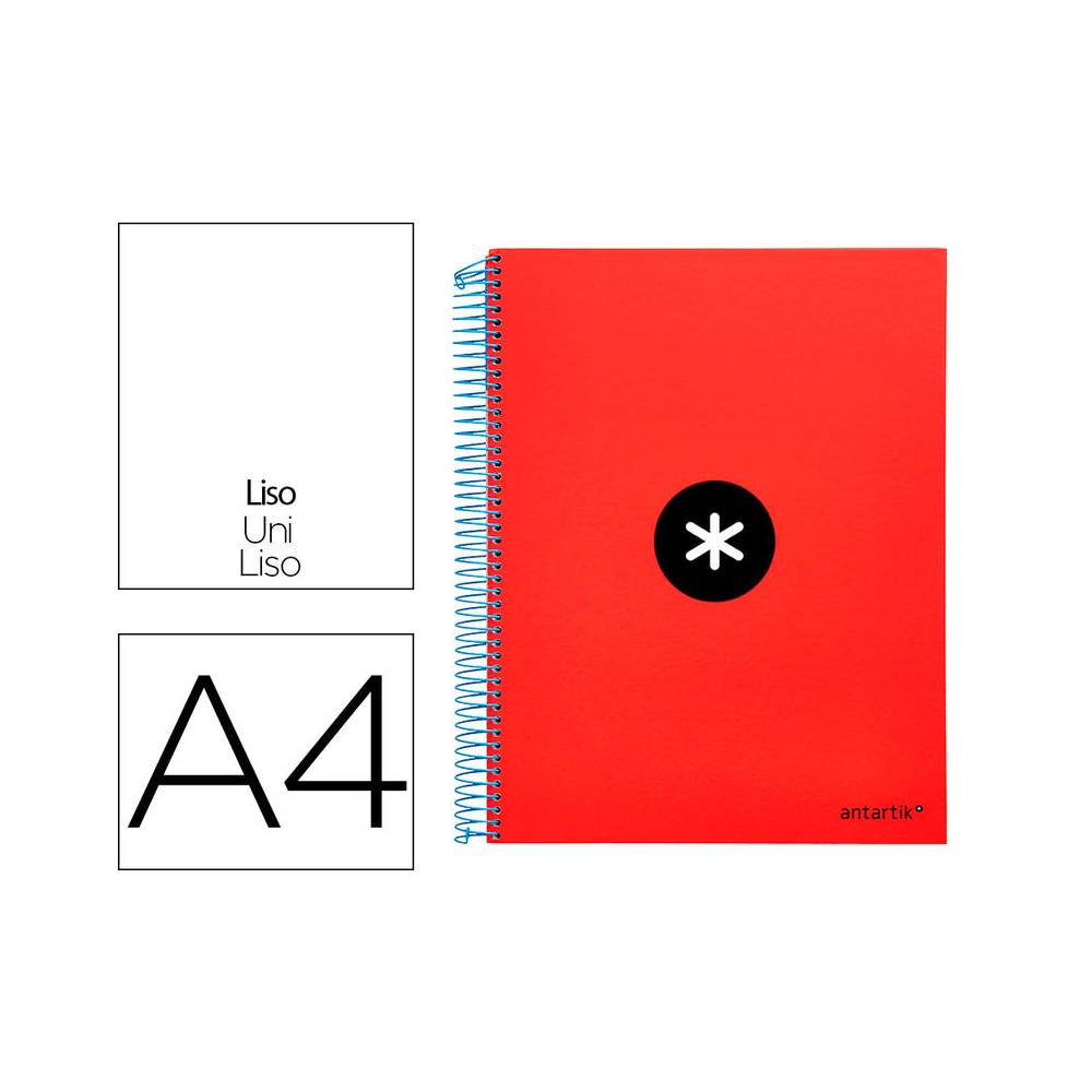 Cuaderno espiral liderpapel a4 micro antartik tapa forrada 120h 100 gr liso con bandas 4 taladros color rojo