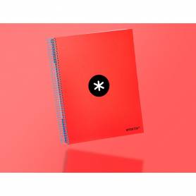 Cuaderno espiral liderpapel a4 micro antartik tapa forrada 120h 100 gr liso con bandas 4 taladros color rojo