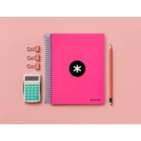 Cuaderno espiral liderpapel a5 micro antartik tapa forrada120h 100 gr cuadro 5mm 5 bandas 6 taladros color rosa