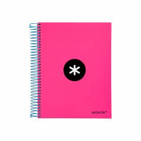 Cuaderno espiral liderpapel a5 micro antartik tapa forrada120h 100 gr cuadro 5mm 5 bandas 6 taladros color rosa