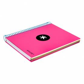 Cuaderno espiral liderpapel a5 micro antartik tapa forrada120h 100 gr cuadro 5mm 5 bandas 6 taladros color rosa