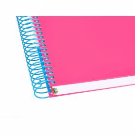 Cuaderno espiral liderpapel a5 micro antartik tapa forrada120h 100 gr cuadro 5mm 5 bandas 6 taladros color rosa