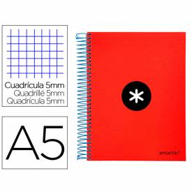 Cuaderno espiral liderpapel a5 micro antartik tapa forrada120h 90 gr cuadro 5mm 5 bandas6 taladros color rojo