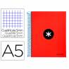 Cuaderno espiral liderpapel a5 micro antartik tapa forrada120h 100 gr cuadro 5mm 5 bandas 6 taladros color rojo - KD32