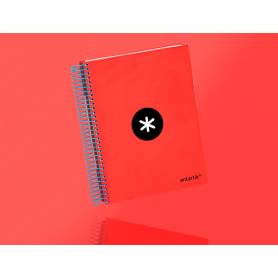 Cuaderno espiral liderpapel a5 micro antartik tapa forrada120h 90 gr cuadro 5mm 5 bandas6 taladros color rojo