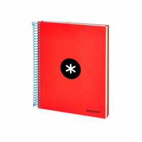 Cuaderno espiral liderpapel a5 micro antartik tapa forrada120h 90 gr cuadro 5mm 5 bandas6 taladros color rojo