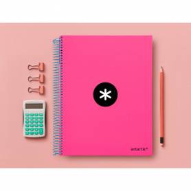 Cuaderno espiral liderpapel a4 micro antartik tapa forrada120h 100 gr cuadro 5mm 5 bandas 4 taladros color rosa