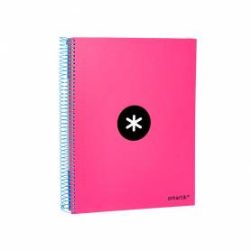 Cuaderno espiral liderpapel a4 micro antartik tapa forrada120h 100 gr cuadro 5mm 5 bandas 4 taladros color rosa