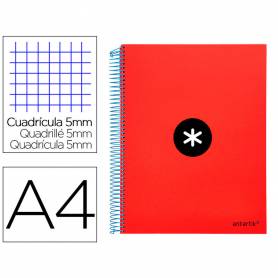 Cuaderno espiral liderpapel a4 micro antartik tapa forrada120h 100 gr cuadro 5mm 5 bandas 4 taladros color rojo