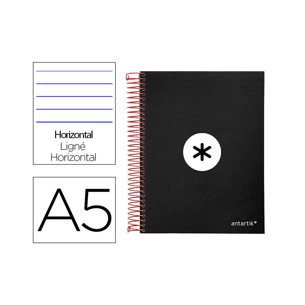 Cuaderno espiral liderpapel a5 micro antartik tapa forrada 120h 90 gr horizontal 5 bandas 6 taladros color negro