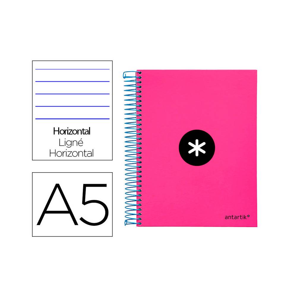 Cuaderno espiral liderpapel a5 micro antartik tapa forrada 120h 100 gr horizontal 5 bandas 6 taladros color rosa