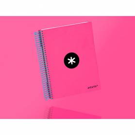 Cuaderno espiral liderpapel a5 micro antartik tapa forrada 120h 100 gr horizontal 5 bandas 6 taladros color rosa