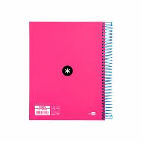 Cuaderno espiral liderpapel a5 micro antartik tapa forrada 120h 100 gr horizontal 5 bandas 6 taladros color rosa