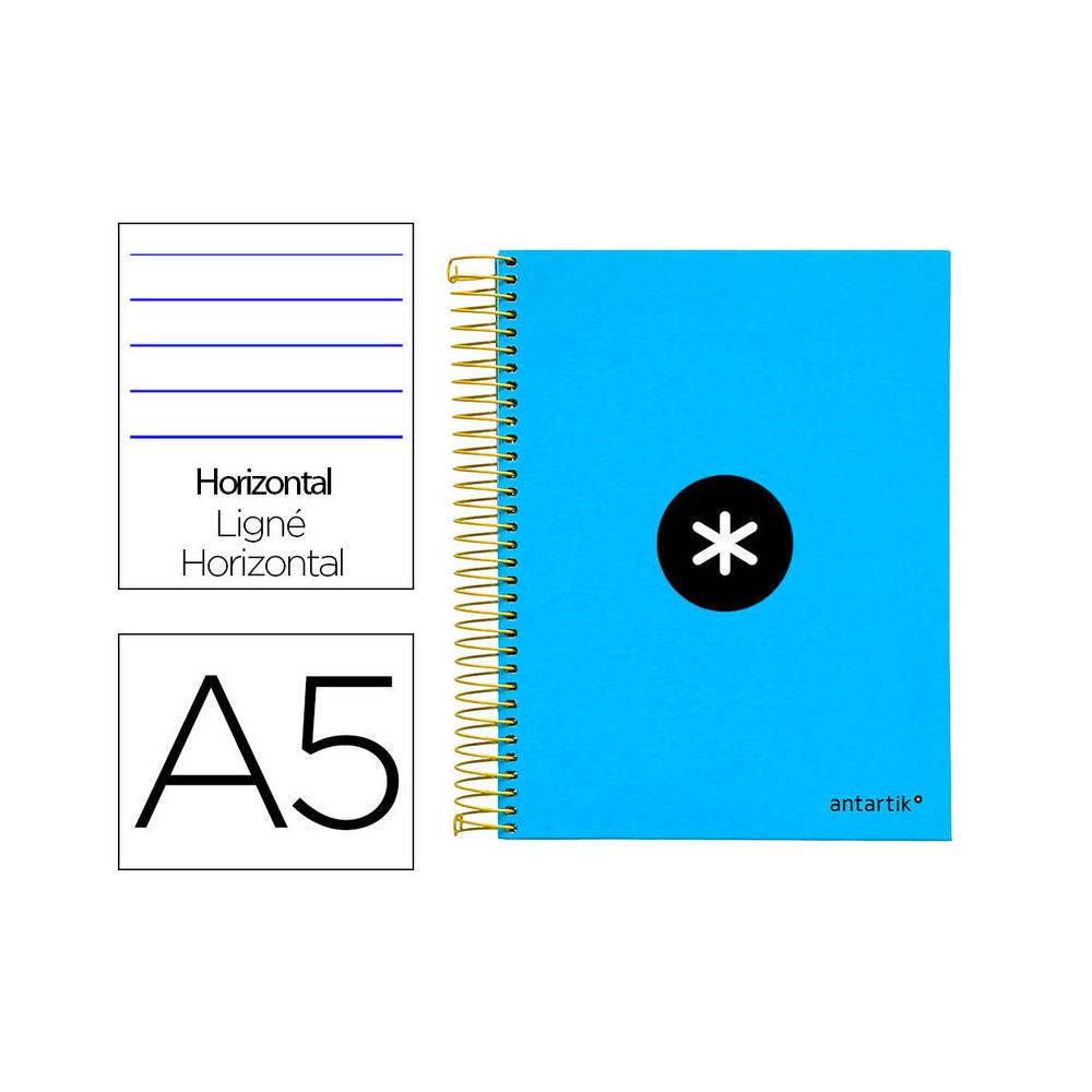 Cuaderno espiral liderpapel a5 micro antartik tapa forrada 120h 100 gr horizontal 5 bandas 6 taladros color azul