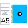 Cuaderno espiral liderpapel a5 micro antartik tapa forrada 120h 100 gr horizontal 5 bandas 6 taladros color azul - KD11