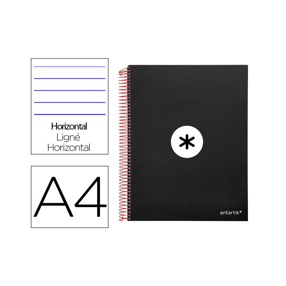 Cuaderno espiral liderpapel a4 micro antartik tapa forrada 120h 100 gr horizontal 5 bandas 4 taladros color negro