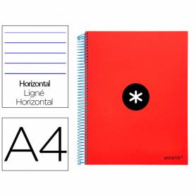 Cuaderno espiral liderpapel a4 micro antartik tapa forrada 120h 100 gr horizontal 5 bandas 4 taladros color rojo