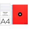 Cuaderno espiral liderpapel a4 micro antartik tapa forrada 120h 100 gr horizontal 5 bandas 4 taladros color rojo - KD02