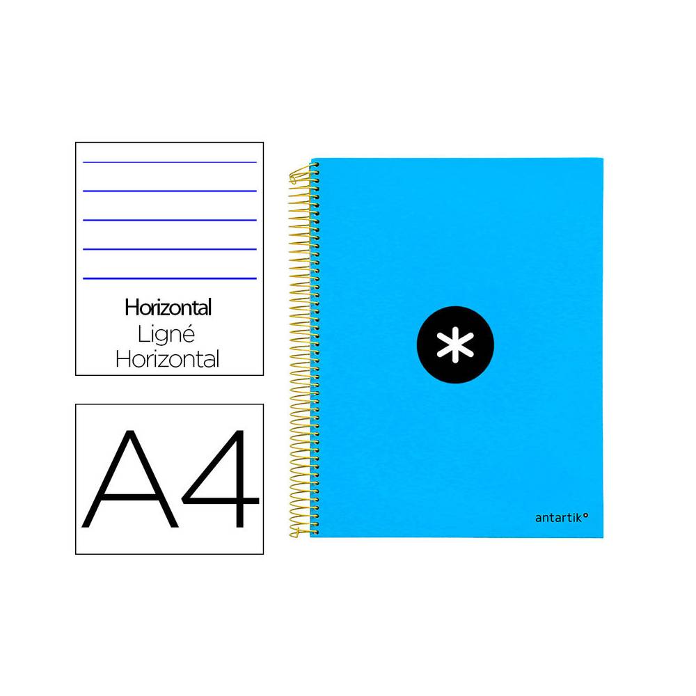 Cuaderno espiral liderpapel a4 micro antartik tapa forrada 120h 100 gr horizontal 5 bandas 4 taladros color azul