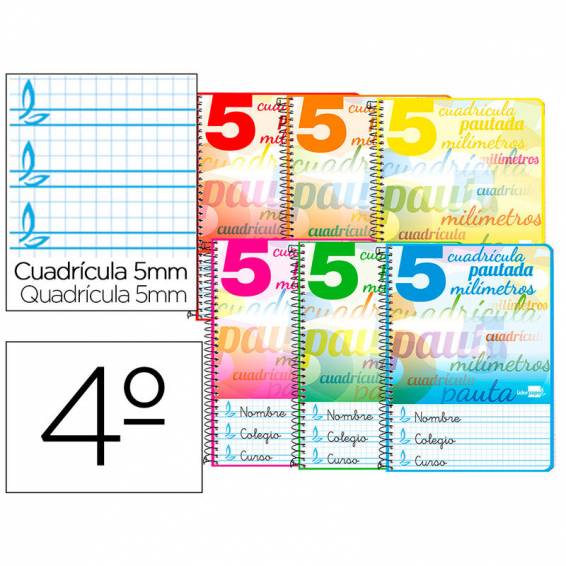 Cuaderno espiral liderpapel cuarto pautaguia tapa dura 80h75 gr cuadro pautado 5mm con margen