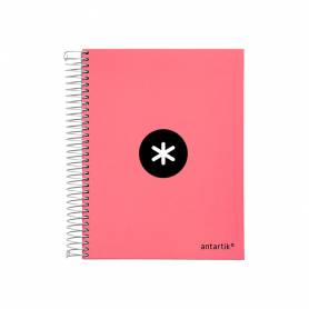 Cuaderno espiral liderpapel a5 micro antartik tapa forrada120h 90 gr cuadro 5 mm 5 band 6 taladros color coral