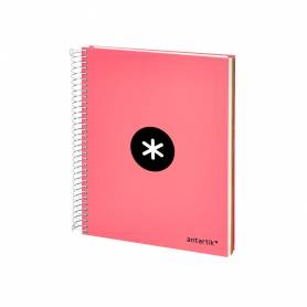 Cuaderno espiral liderpapel a5 micro antartik tapa forrada120h 90 gr cuadro 5 mm 5 band 6 taladros color coral