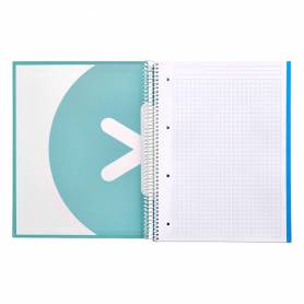 Cuaderno espiral liderpapel a4 micro antartik tapa forrada120h 100 gr cuadro 5mm 5 banda4 taladros color menta