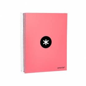 Cuaderno espiral liderpapel a4 micro antartik tapa forrada120h 100 gr cuadro 5mm 5 banda4 taladros color coral