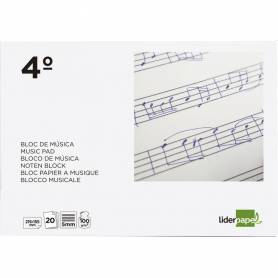 Bloc musica liderpapel pentagrama 5mm cuarto 20 hojas 100g/m2 grapado