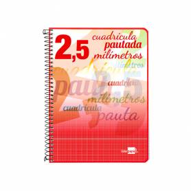 Cuaderno espiral liderpapel cuarto pautaguia tapa blanda 40h 75 gr cuadro pautado 2,5mmcon margen colores surtidos