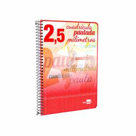 Cuaderno espiral liderpapel cuarto pautaguia tapa blanda 40h 75 gr cuadro pautado 2,5mmcon margen colores surtidos