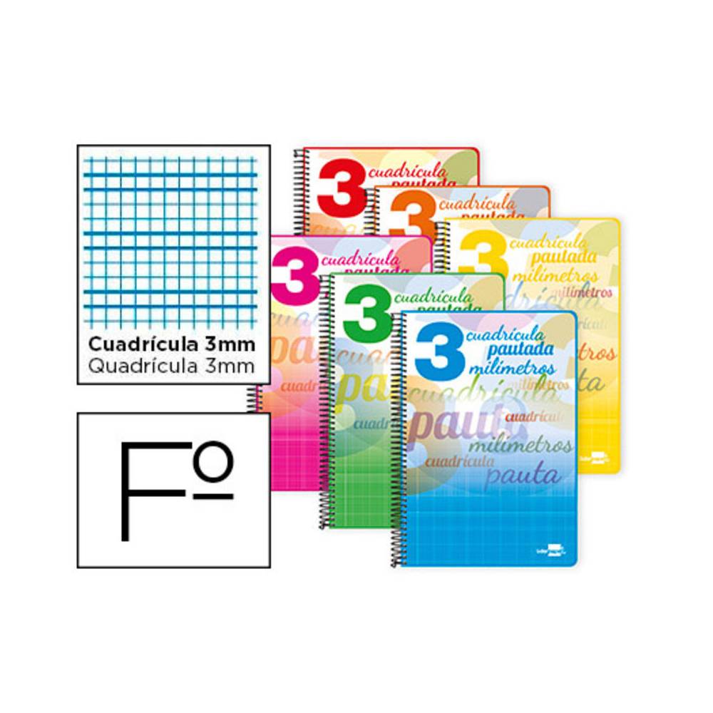 Cuaderno espiral liderpapel folio pautaguia tapa dura 80h 75 gr cuadro pautado 3 mmcon margen colores surtidos