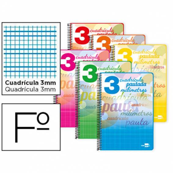 Cuaderno espiral liderpapel folio pautaguia tapa dura 80h 75 gr cuadro pautado 3 mmcon margen colores surtidos