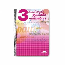 Cuaderno espiral liderpapel folio pautaguia tapa dura 80h 75 gr cuadro pautado 3 mmcon margen colores surtidos