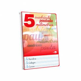 Cuaderno espiral liderpapel folio pautaguia tapa blanda 80h 75 gr cuadro pautado 5mm con margen colores surtidos