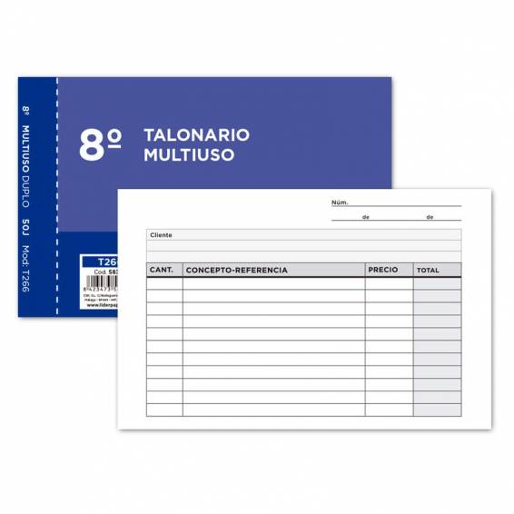 Talonario liderpapel multiusos octavo duplicado apaisado