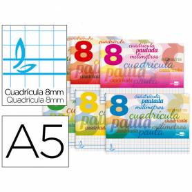 Libreta liderpapel pautaguia tapa cartoncillo 32 hojas din a5 cuadriculado pautado 8mm apaisada 70 gr