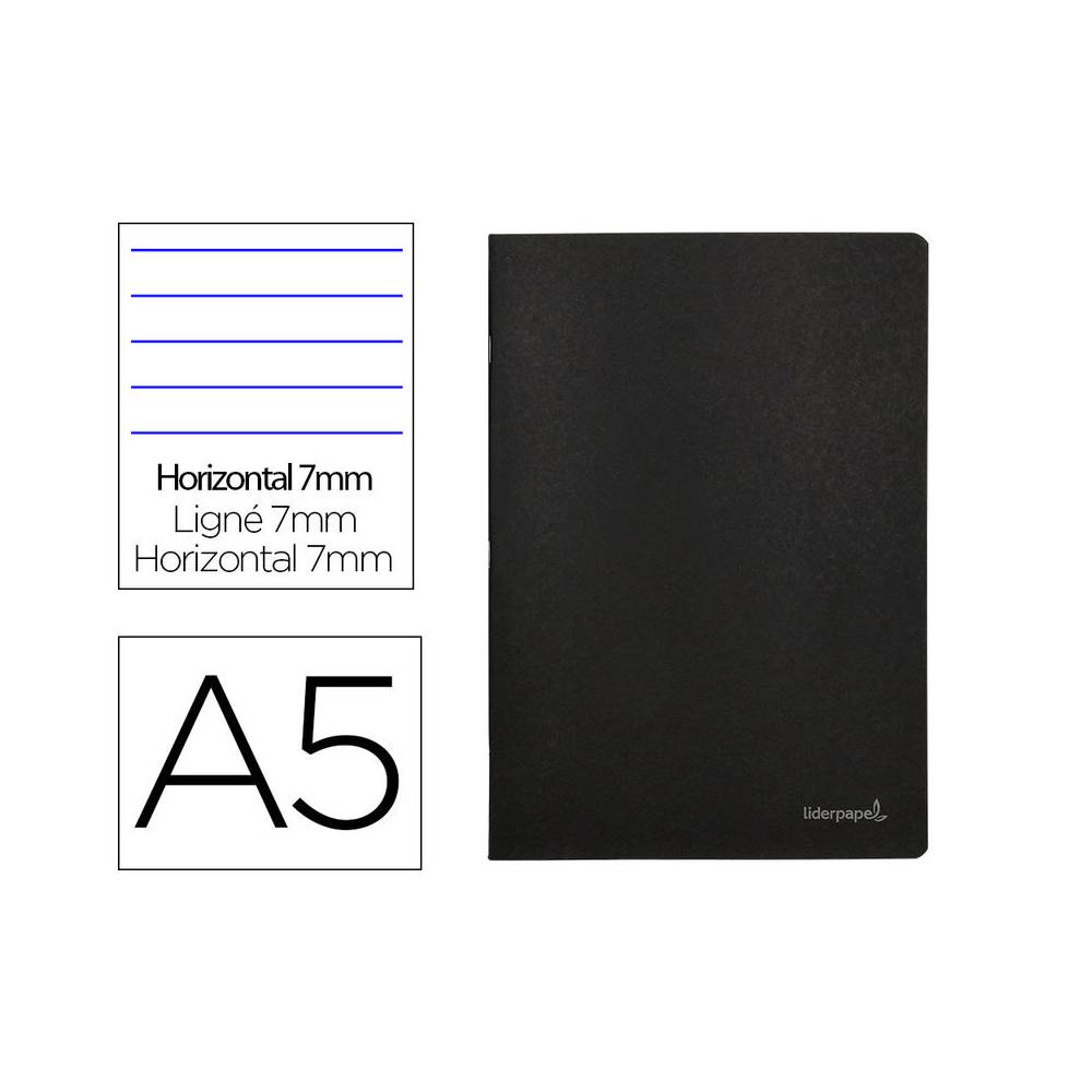 Libreta liderpapel tapa negra a5 80 hojas 60g/m2 horizontal con doble margen