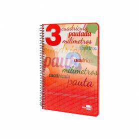 Cuaderno espiral liderpapel cuarto pautaguia tapa blanda 40h 75 gr cuadro pautado 3 mm con margen colores surtidos