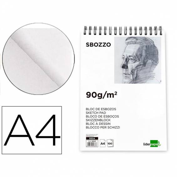 Bloc dibujo liderpapel esbozos espiral din a4 210x297mm 100 hojas 90gr/m2 sin recuadro