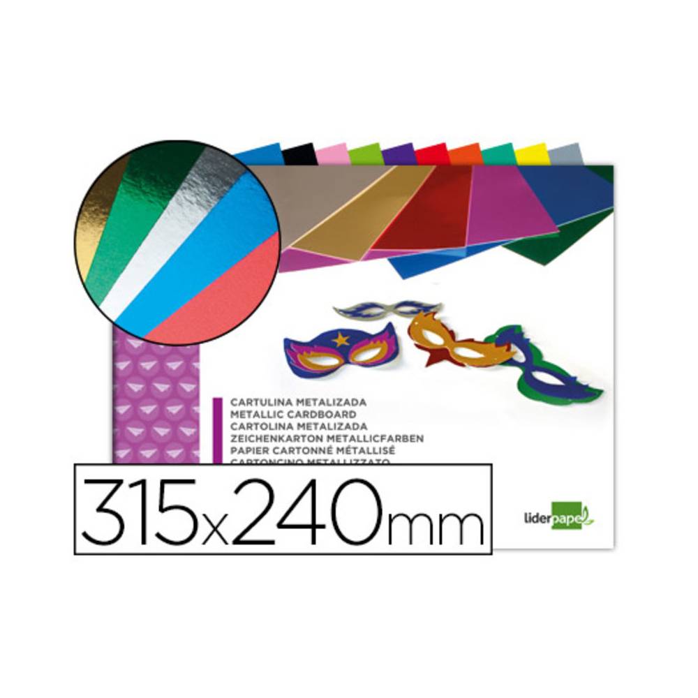 Bloc trabajos manuales liderpapel cartulina metalizada 240x315mm 10 hojas colores surtidos