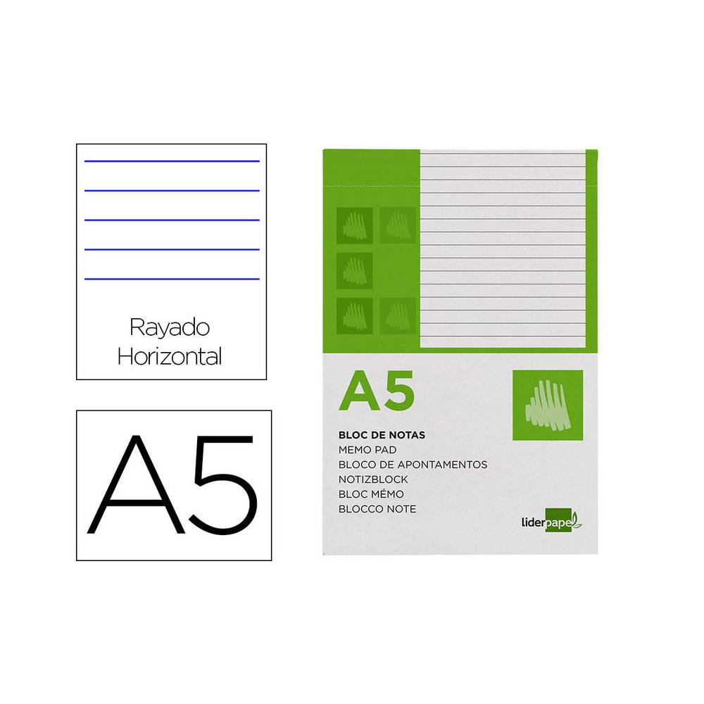 Bloc notas liderpapel horizontal a5 80 hojas 60g/m2 perforado