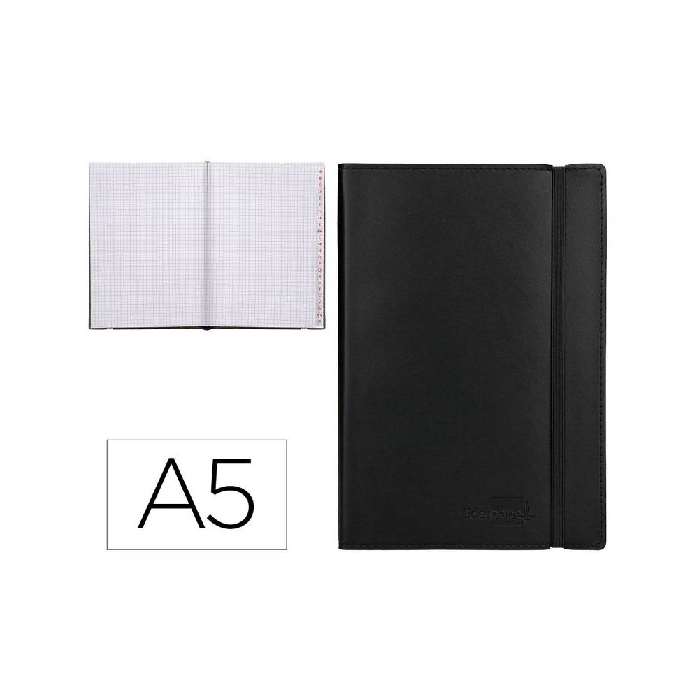 Libreta indice liderpapel similpiel a5 120 hojas 70g/m2 color negro