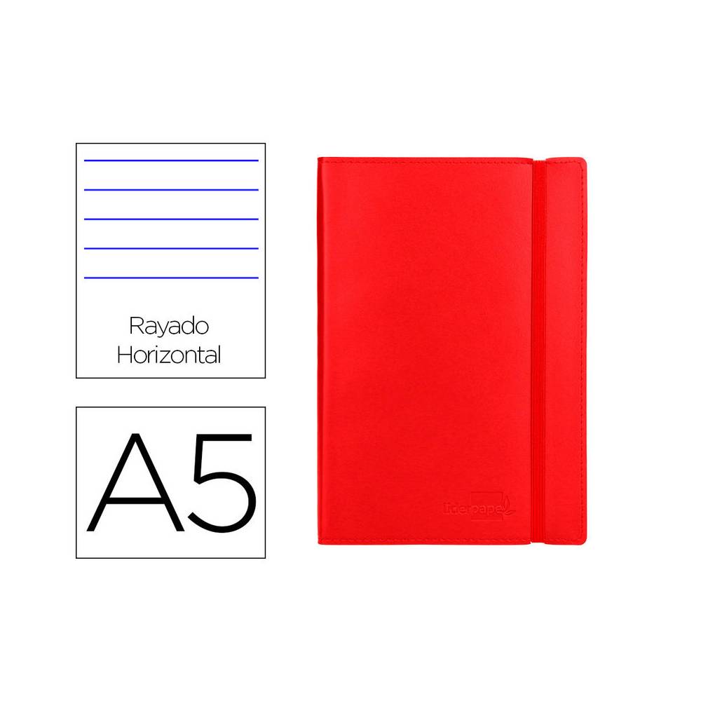 Libreta liderpapel simil piel a5 120 hojas 70g/m2 horizontal sin margen rojo